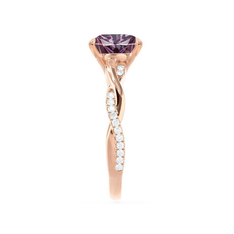 EDEN - Chatham® Princess Alexandrite & Diamond 18k Rose Gold Vine Solitaire Ring