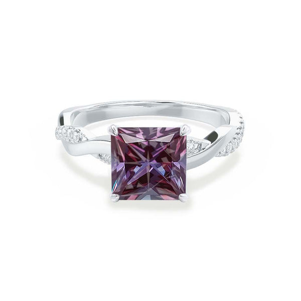 EDEN - Chatham® Princess Alexandrite & Diamond 18k White Gold Vine Solitaire Ring