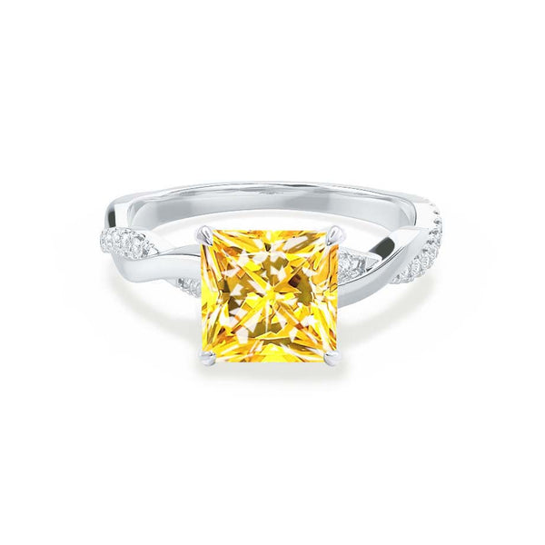 EDEN - Chatham® Princess Yellow Sapphire & Diamond 18k White Gold Vine Solitaire Ring