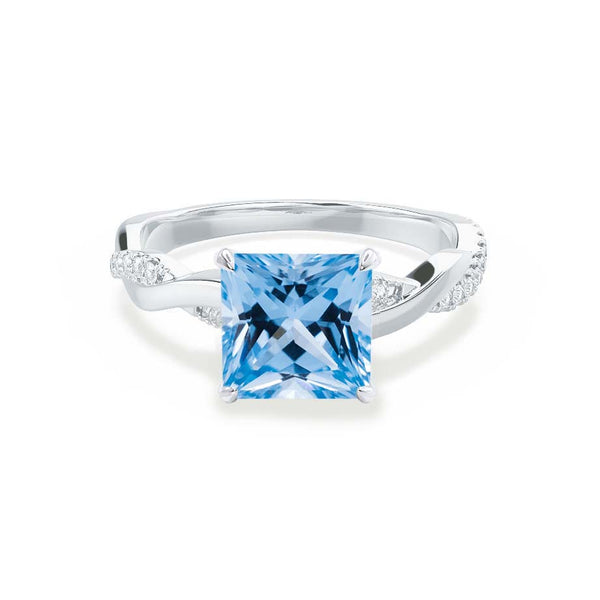 EDEN - Chatham® Princess Aqua Spinel & Diamond 18k White Gold Vine Solitaire Ring