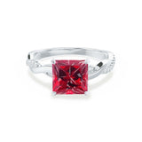 EDEN - Chatham® Princess Ruby & Diamond 18k White Gold Vine Solitaire Ring