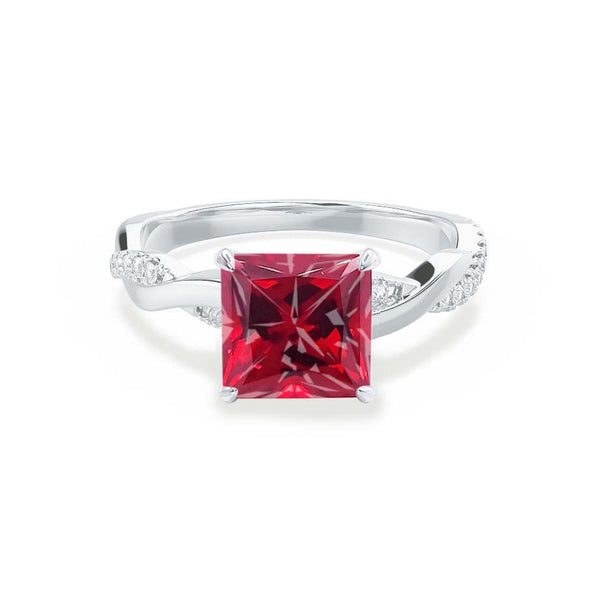 EDEN - Chatham® Princess Ruby & Diamond 18k White Gold Vine Solitaire Ring
