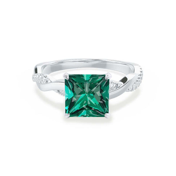 EDEN - Chatham® Princess Emerald & Diamond 18k White Gold Vine Solitaire Ring