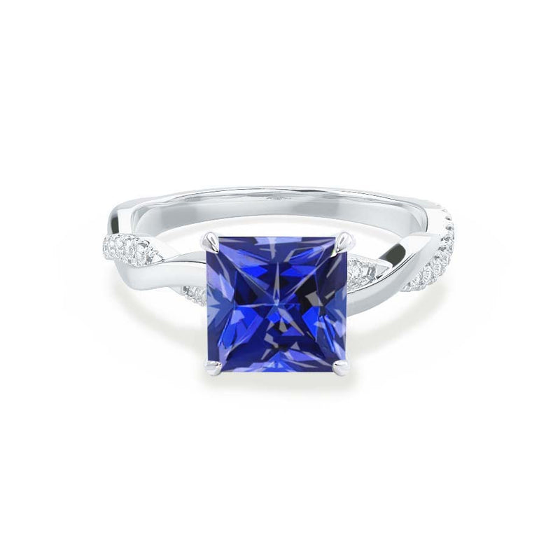 EDEN - Chatham® Princess Blue Sapphire & Diamond 950 Platinum Vine Solitaire Ring