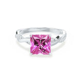 EDEN - Chatham® Princess Pink Sapphire & Diamond 18k White Gold Vine Solitaire Ring