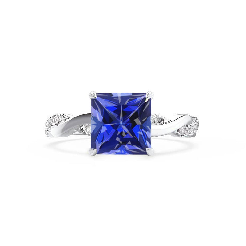 EDEN - Chatham® Princess Blue Sapphire & Diamond 950 Platinum Vine Solitaire Ring
