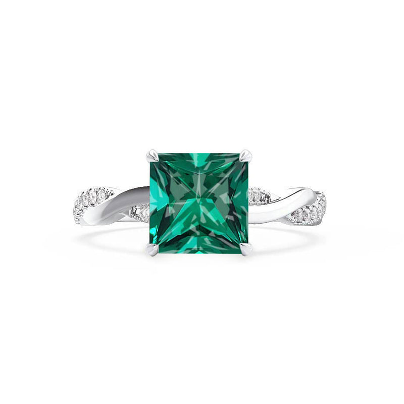 EDEN - Chatham® Princess Emerald & Diamond 950 Platinum Vine Solitaire Ring