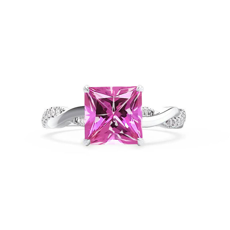 EDEN - Chatham® Princess Pink Sapphire & Diamond 18k White Gold Vine Solitaire Ring