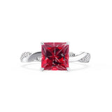 EDEN - Chatham® Princess Ruby & Diamond 18k White Gold Vine Solitaire Ring