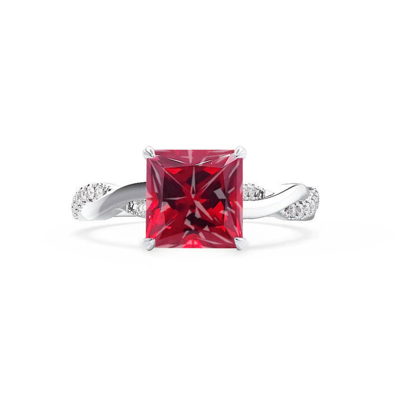 EDEN - Chatham® Princess Ruby & Diamond 18k White Gold Vine Solitaire Ring
