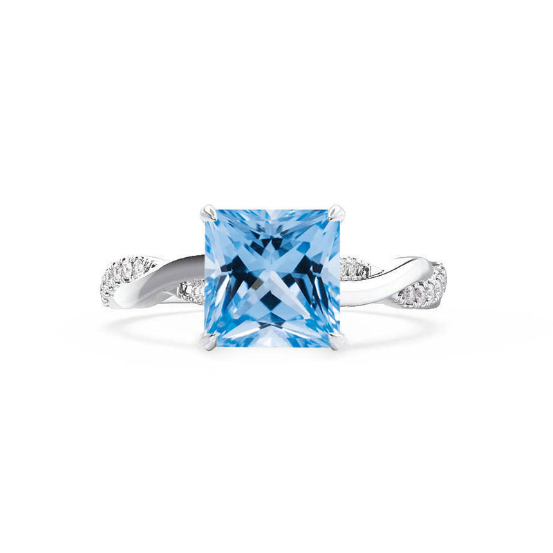 EDEN - Chatham® Princess Aqua Spinel & Diamond 18k White Gold Vine Solitaire Ring