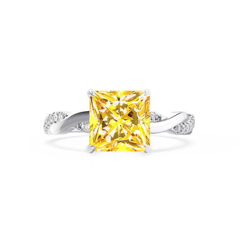 EDEN - Chatham® Princess Yellow Sapphire & Diamond 18k White Gold Vine Solitaire Ring