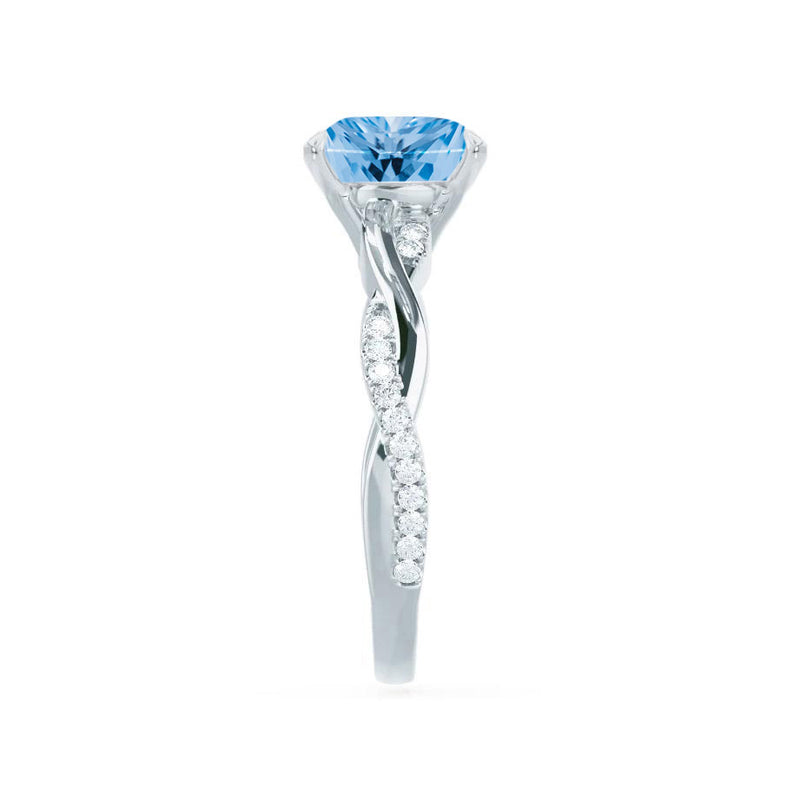 EDEN - Chatham® Princess Aqua Spinel & Diamond 18k White Gold Vine Solitaire Ring