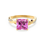 EDEN - Chatham® Princess Pink Sapphire & Diamond 18k Yellow Gold Vine Solitaire Ring