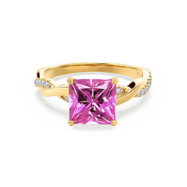 EDEN - Chatham® Princess Pink Sapphire & Diamond 18k Yellow Gold Vine Solitaire Ring