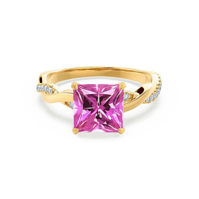EDEN - Chatham® Princess Pink Sapphire & Diamond 18k Yellow Gold Vine Solitaire Ring
