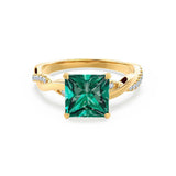 EDEN - Chatham® Princess Emerald & Diamond 18k Yellow Gold Vine Solitaire Ring