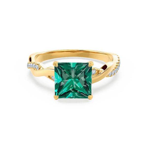 EDEN - Chatham® Princess Emerald & Diamond 18k Yellow Gold Vine Solitaire Ring