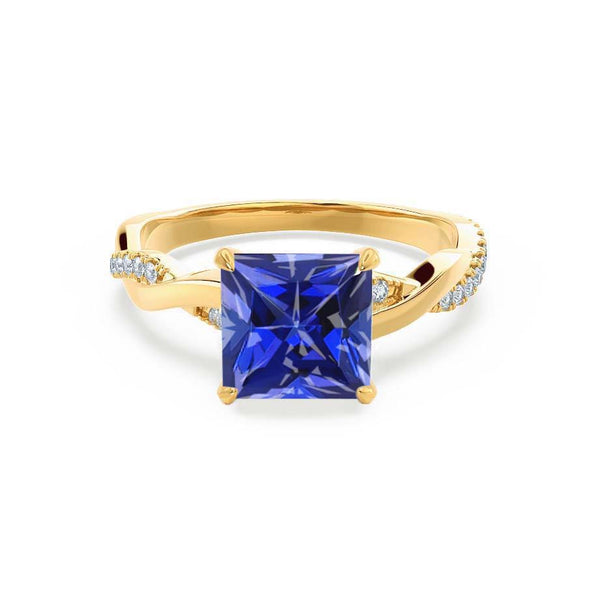 EDEN - Chatham® Princess Blue Sapphire & Diamond 18k Yellow Gold Vine Solitaire Ring