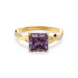 EDEN - Chatham® Princess Alexandrite & Diamond 18k Yellow Gold Vine Solitaire Ring