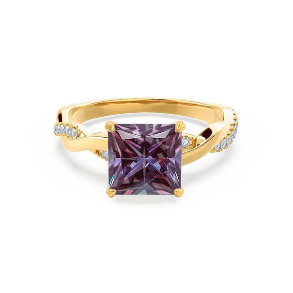 EDEN - Chatham® Princess Alexandrite & Diamond 18k Yellow Gold Vine Solitaire Ring