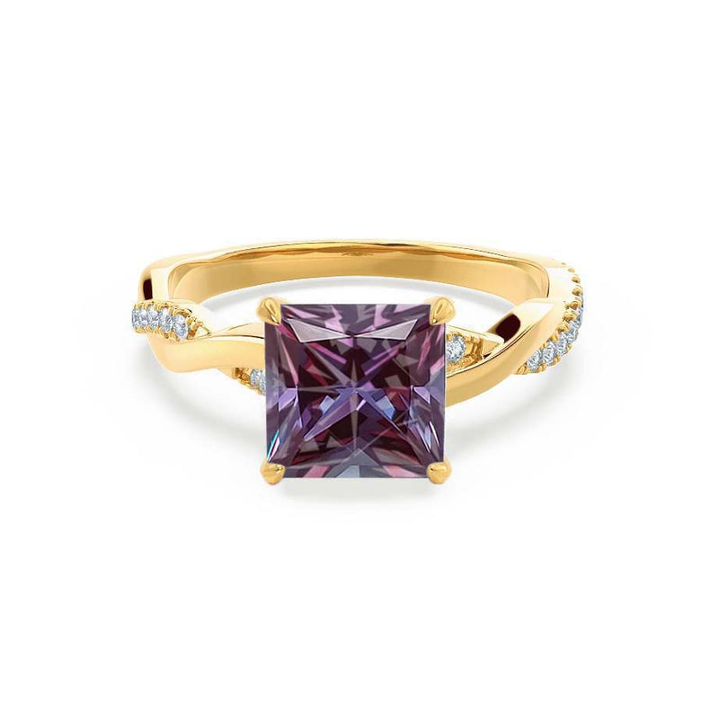 EDEN - Chatham® Princess Alexandrite & Diamond 18k Yellow Gold Vine Solitaire Ring