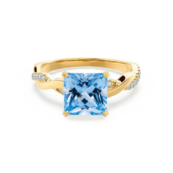 EDEN - Chatham® Princess Aqua Spinel & Diamond 18k Yellow Gold Vine Solitaire Ring