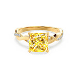 EDEN - Chatham® Princess Yellow Sapphire & Diamond 18k Yellow Gold Vine Solitaire Ring