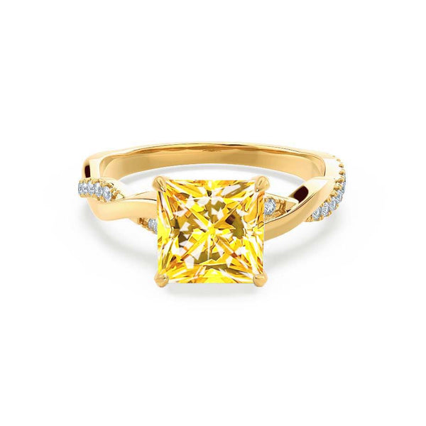 EDEN - Chatham® Princess Yellow Sapphire & Diamond 18k Yellow Gold Vine Solitaire Ring