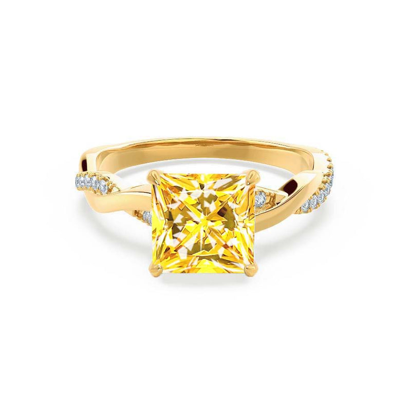 EDEN - Chatham® Princess Yellow Sapphire & Diamond 18k Yellow Gold Vine Solitaire Ring