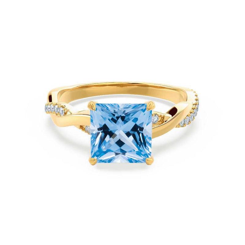 EDEN - Chatham® Princess Aqua Spinel & Diamond 18k Yellow Gold Vine Solitaire Ring