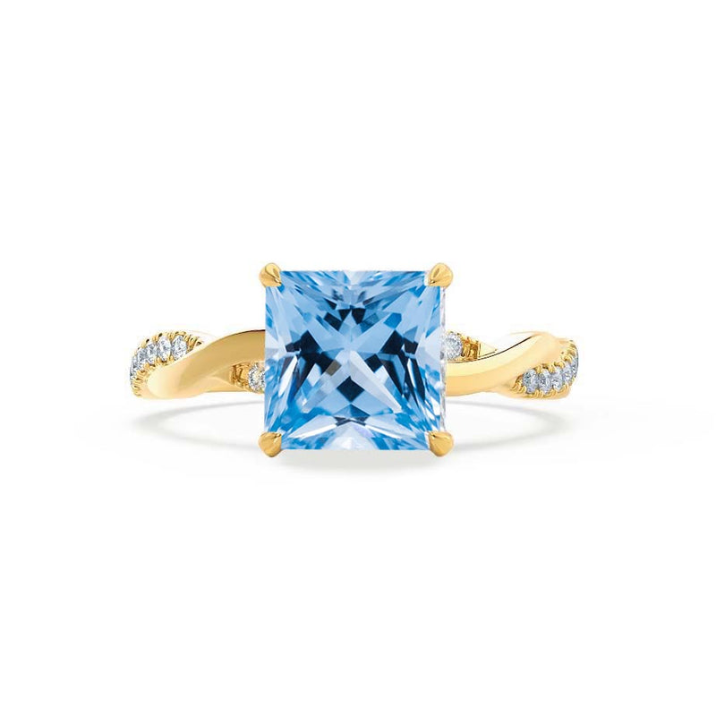 EDEN - Chatham® Princess Aqua Spinel & Diamond 18k Yellow Gold Vine Solitaire Ring