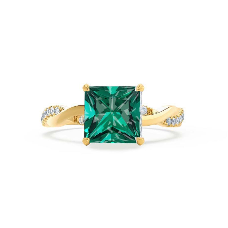 EDEN - Chatham® Princess Emerald & Diamond 18k Yellow Gold Vine Solitaire Ring