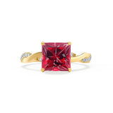 EDEN - Chatham® Princess Ruby & Diamond 18k Yellow Gold Vine Solitaire Ring