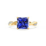 EDEN - Chatham® Princess Blue Sapphire & Diamond 18k Yellow Gold Vine Solitaire Ring