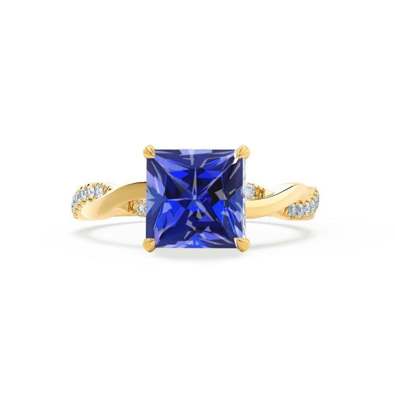EDEN - Chatham® Princess Blue Sapphire & Diamond 18k Yellow Gold Vine Solitaire Ring