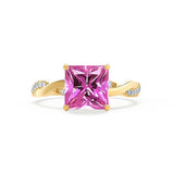 EDEN - Chatham® Princess Pink Sapphire & Diamond 18k Yellow Gold Vine Solitaire Ring