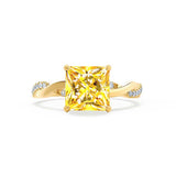 EDEN - Chatham® Princess Yellow Sapphire & Diamond 18k Yellow Gold Vine Solitaire Ring