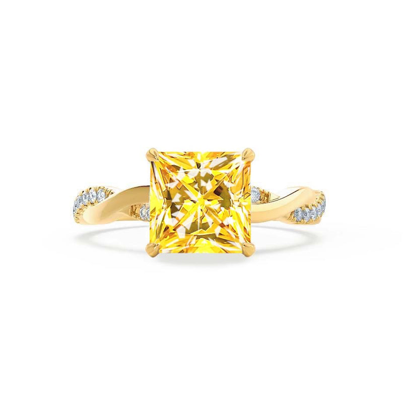 EDEN - Chatham® Princess Yellow Sapphire & Diamond 18k Yellow Gold Vine Solitaire Ring