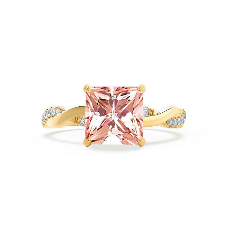 EDEN - Chatham® Princess Champagne Sapphire & Diamond 18k Yellow Gold Vine Solitaire Ring
