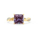EDEN - Chatham® Princess Alexandrite & Diamond 18k Yellow Gold Vine Solitaire Ring