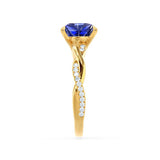 EDEN - Chatham® Princess Blue Sapphire & Diamond 18k Yellow Gold Vine Solitaire Ring