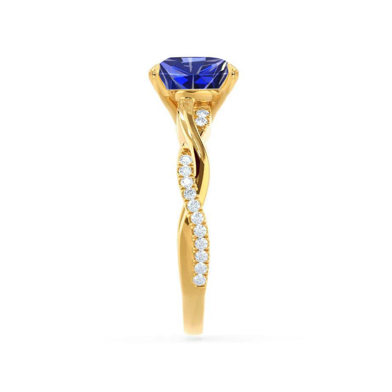 EDEN - Chatham® Princess Blue Sapphire & Diamond 18k Yellow Gold Vine Solitaire Ring