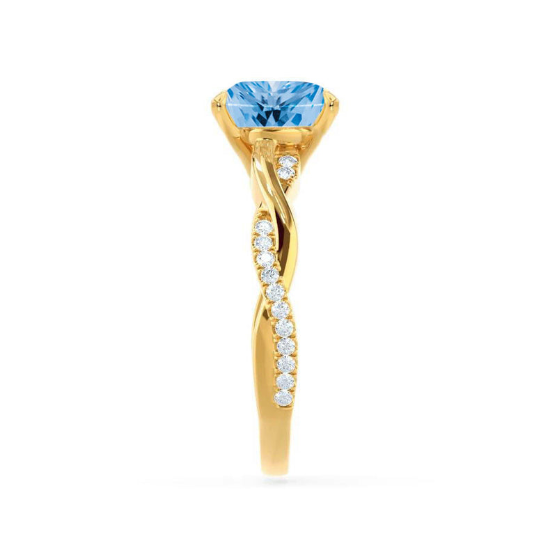 EDEN - Chatham® Princess Aqua Spinel & Diamond 18k Yellow Gold Vine Solitaire Ring