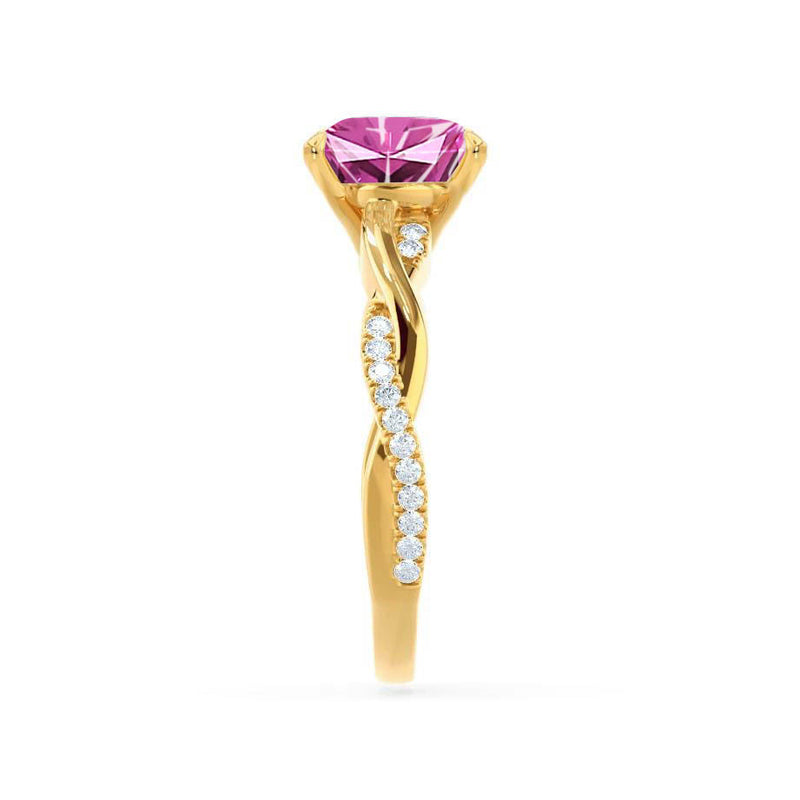 EDEN - Chatham® Princess Pink Sapphire & Diamond 18k Yellow Gold Vine Solitaire Ring