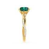 EDEN - Chatham® Princess Emerald & Diamond 18k Yellow Gold Vine Solitaire Ring