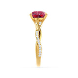 EDEN - Chatham® Princess Ruby & Diamond 18k Yellow Gold Vine Solitaire Ring