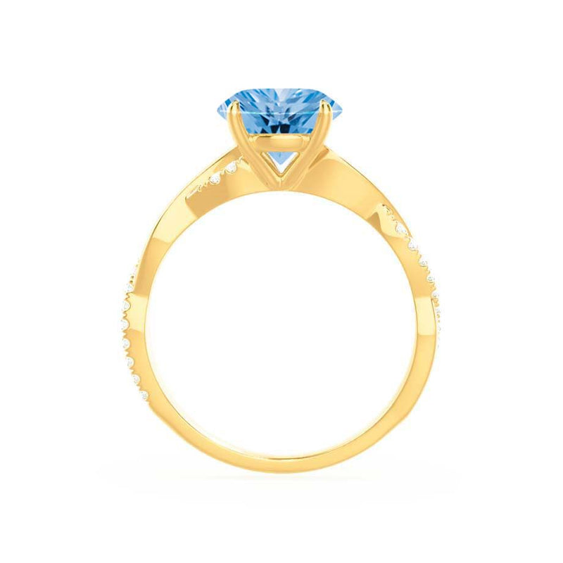 EDEN - Chatham® Princess Aqua Spinel & Diamond 18k Yellow Gold Vine Solitaire Ring