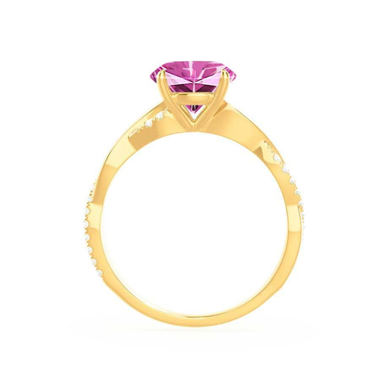 EDEN - Chatham® Princess Pink Sapphire & Diamond 18k Yellow Gold Vine Solitaire Ring
