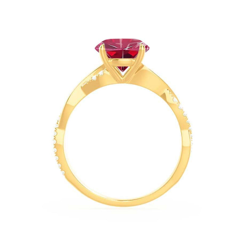 EDEN - Chatham® Princess Ruby & Diamond 18k Yellow Gold Vine Solitaire Ring